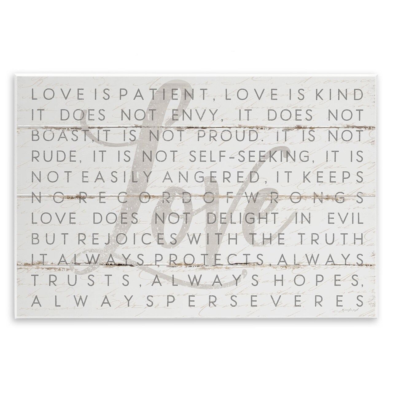 Stupell Industries Love Is Patient Grey on White Planked Look Wall Plaque Art